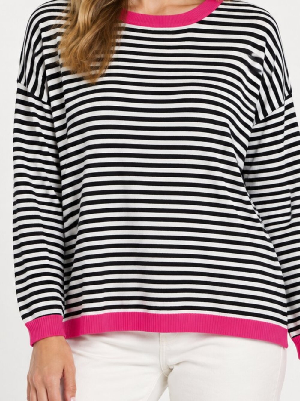 Dokotoo Striped Sweater Pink Trim 100% Cotton Women's XL